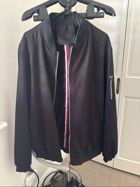 Men's Black Bomber Jacket with Red-White Trim